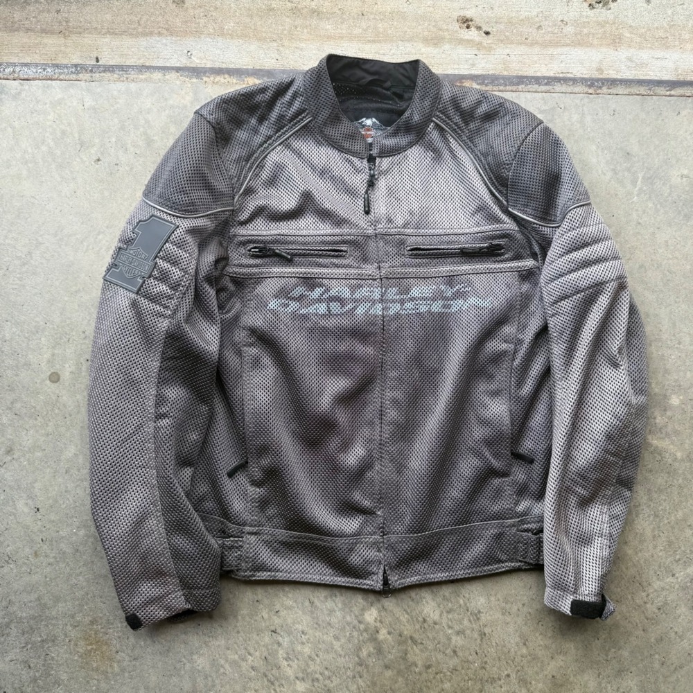 Harley-Davidson Mens Gray Mesh Riding Jacket Padded Affinity Colorblocked Medium